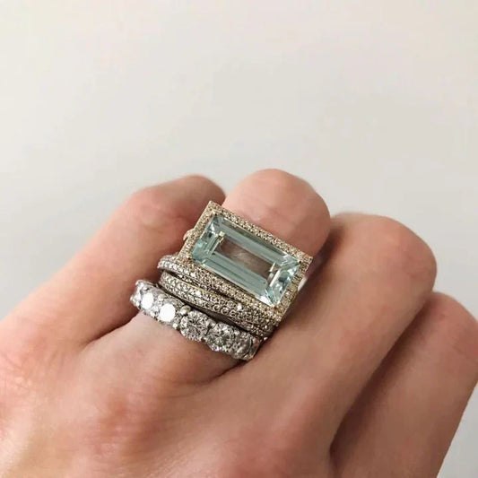 Silver Turquoise Glass Ring Set