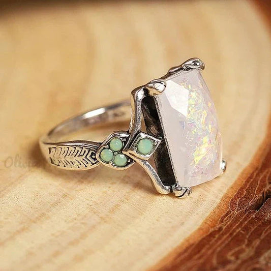 White Opal Silver Ring