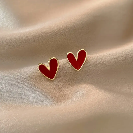 Red Heart Gold Earrings