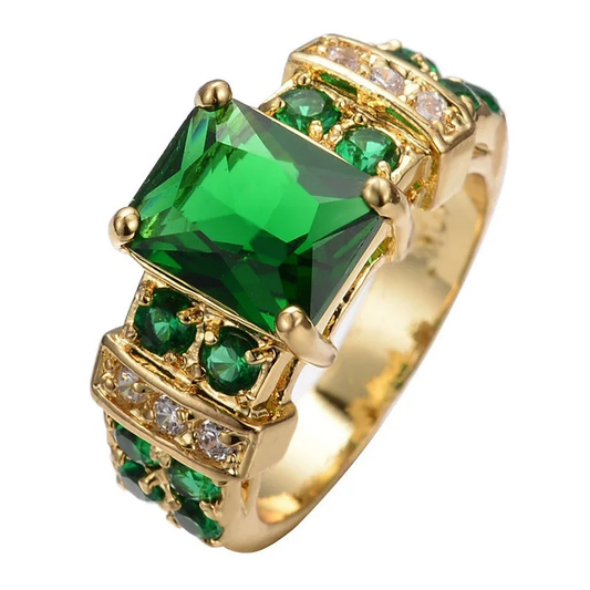Green Crystal and Gold Ring