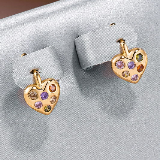 Inlaid Colorful Zirconia Heart Earrings