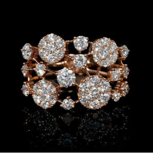 Inlaid Bright Stones Rose Gold Ring