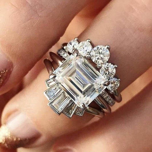 Glass Silvered Ring Set