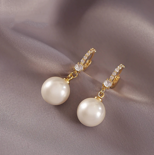 Gold Zirconia & Pearl Earrings