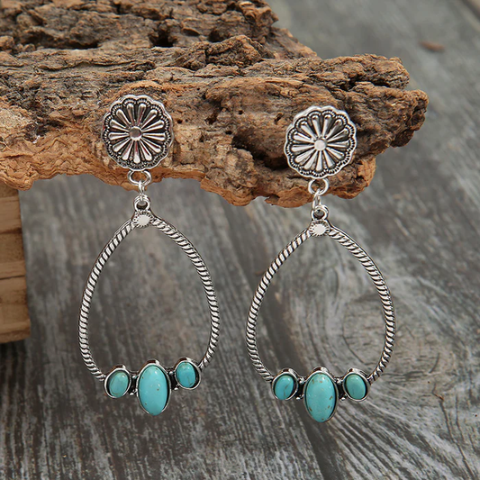 Dangling Hollow Drop Turquoise Earrings