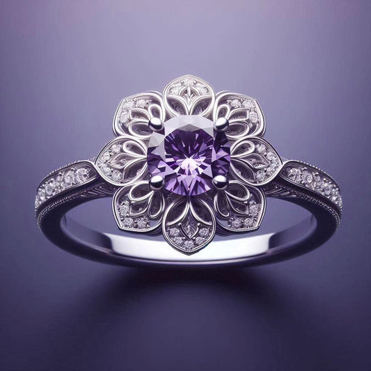 Exotic Violet Crystal Flower Ring