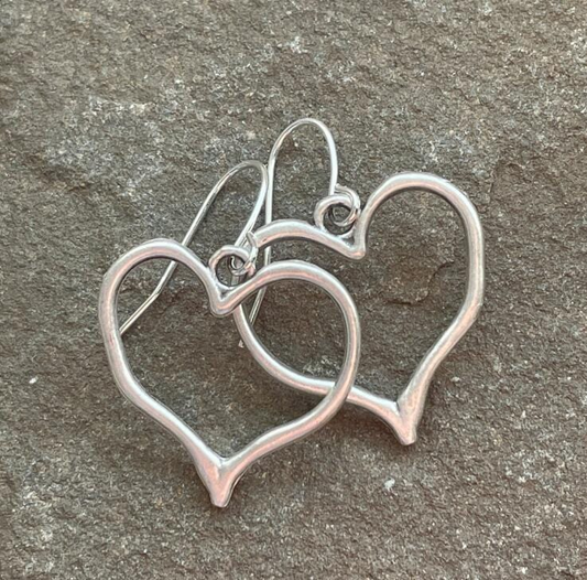 Silver Hollow Heart Earrings