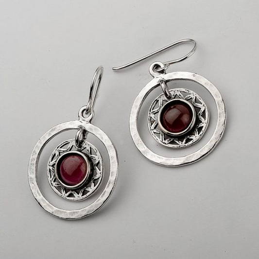 Red Circle Stone Earrings