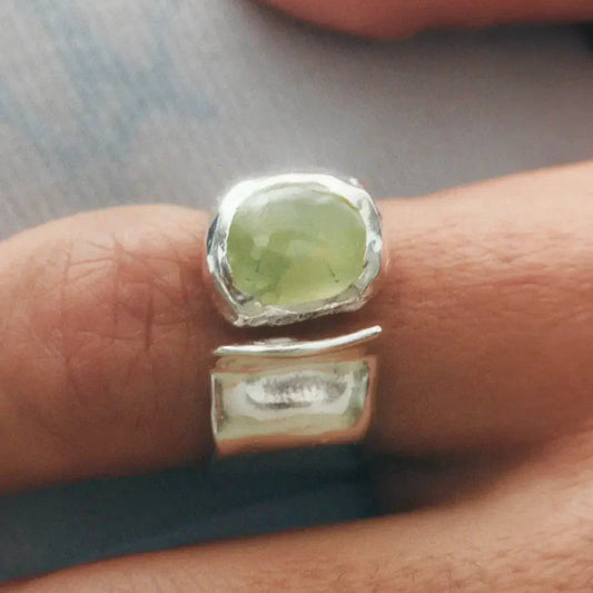 Green Silver Forged Ring