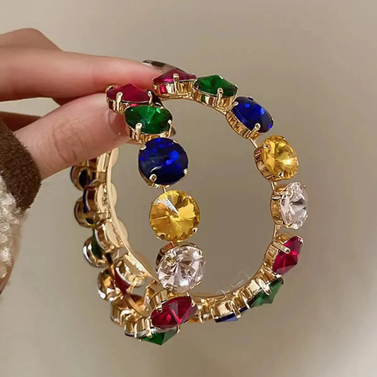 Colorful Crystals Hoop Earrings