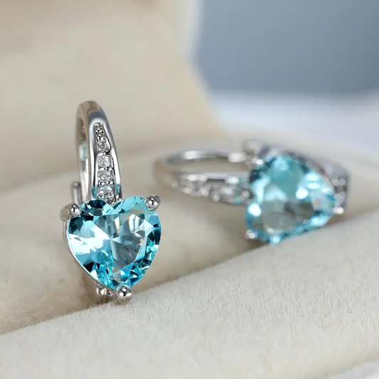Crystal Blue Heart Earrings