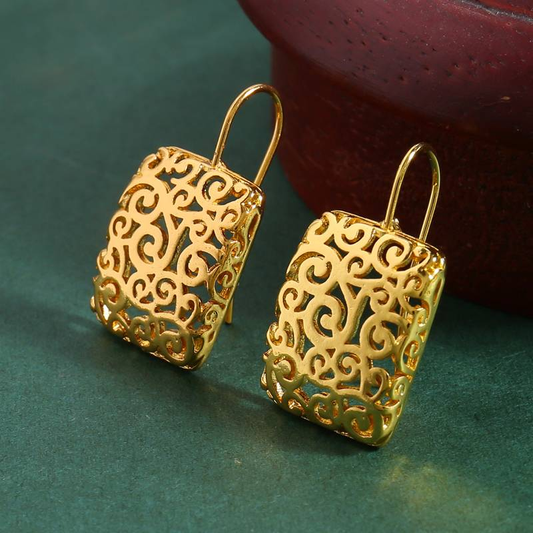 Golden Hollow Square Earrings