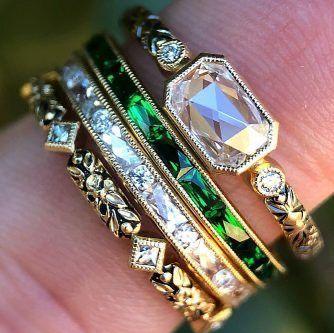 Green & White Zirconia Ring Set