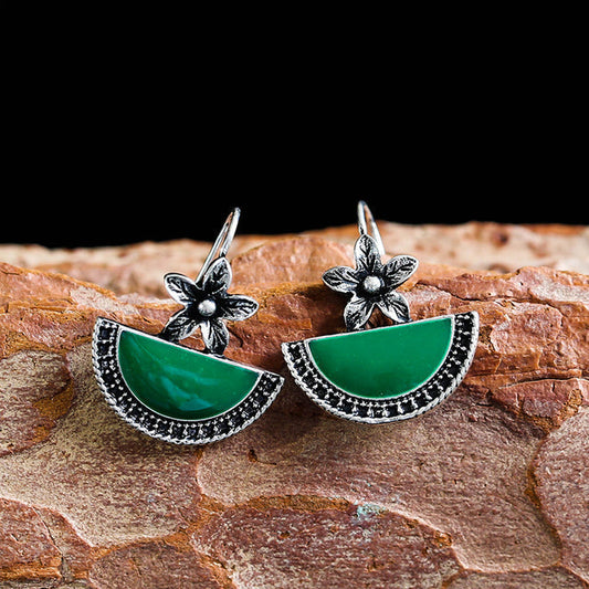 Green and Silver Flower Earrings