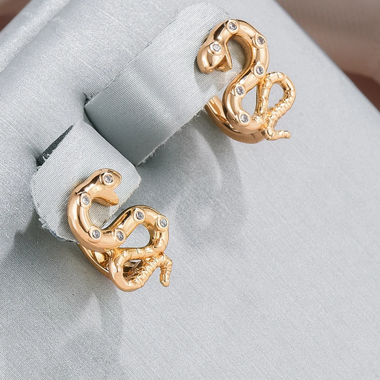 Golden Snake Zirconia Earrings