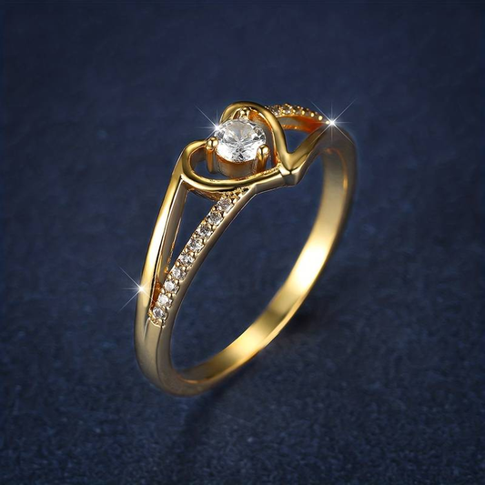 Golden Crystal Heart Ring