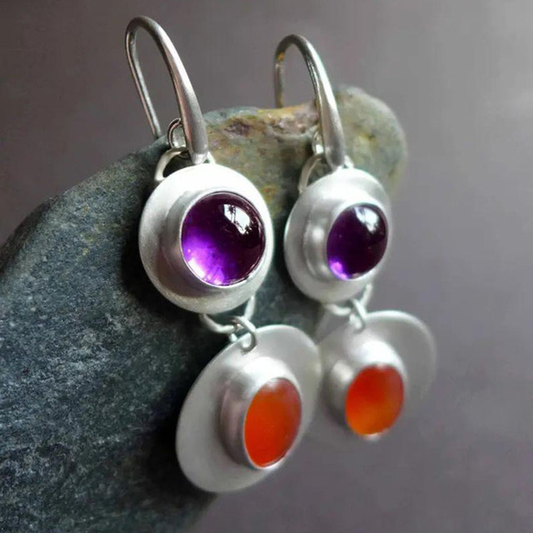 Red and Purple Crystal Earrings in Sterling Silver