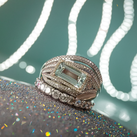 Silver Turquoise Glass Ring Set