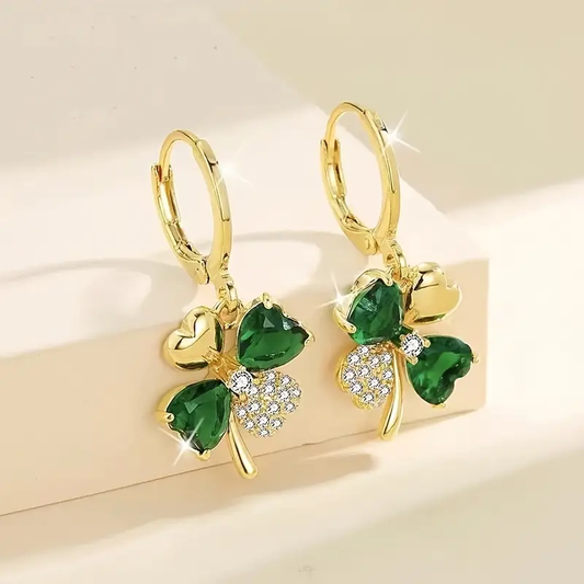 Green Zirconia Flower Gold Earrings