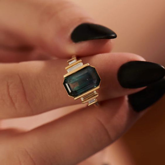 Green Glass Zirconia Gold Ring