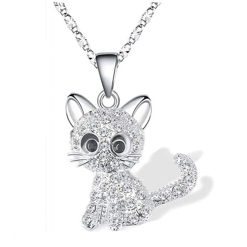Silver Baby Kittens And Coloured Zirconia Necklace