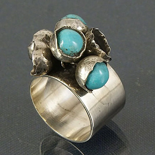 Inlaid Blue Stones Silver Ring