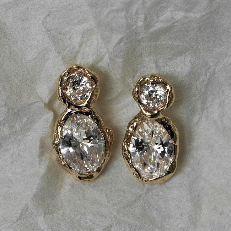 Zirconia Gold Forged Earrings