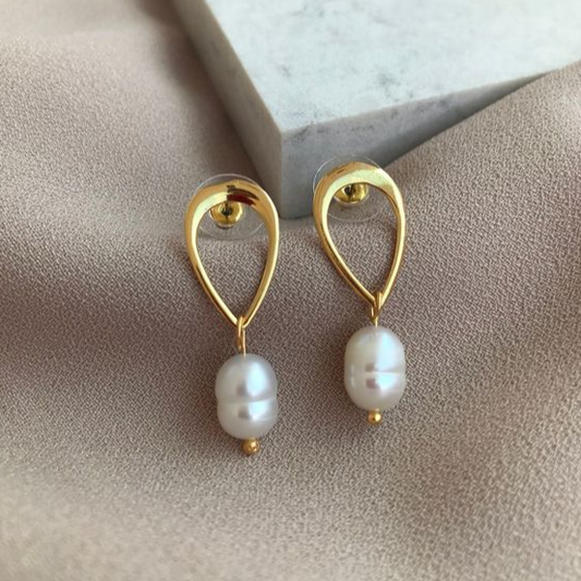Golden Hollow Pearl Earrings