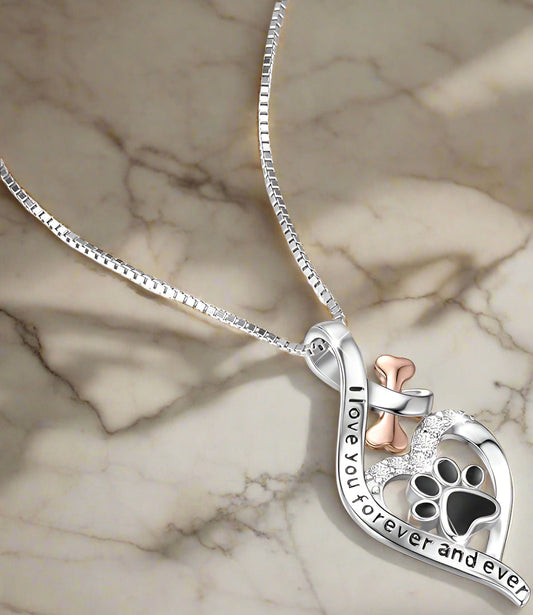 Lucky Paw Necklace With Heart, Bone & Infinity ��� ���Always In My Heart��� Pendant