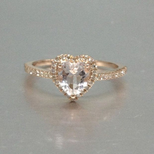 White Crystal Heart Golden Ring