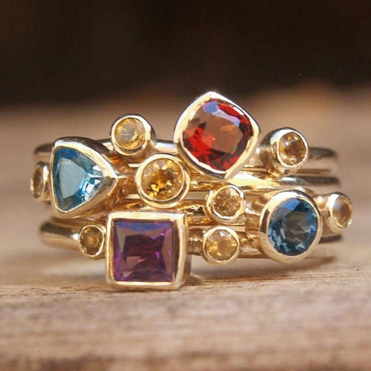 Golden Colorful Zirconia Ring
