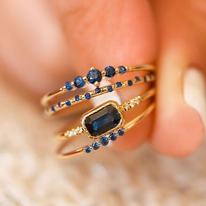 Blue Zirconia Gold Ring Set
