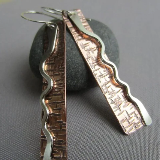 Bronze Rectangular Silver Earrings