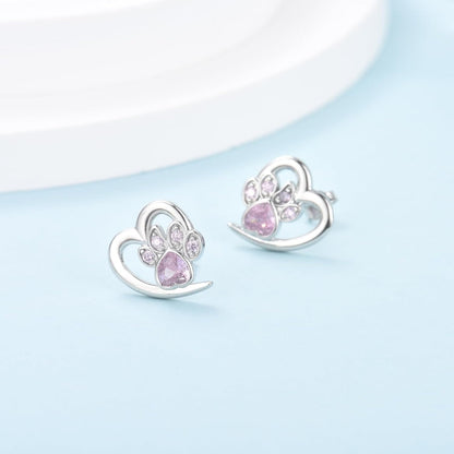 Paw And Heart Earrings With Zirconiaconia