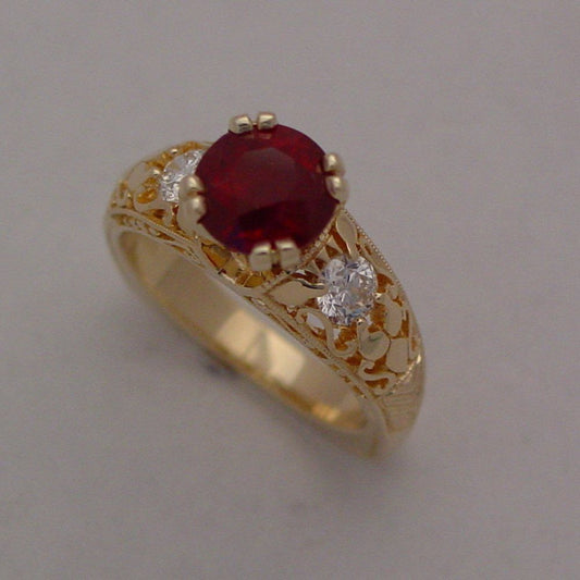 Red Zirconia Gold Hollow Ring