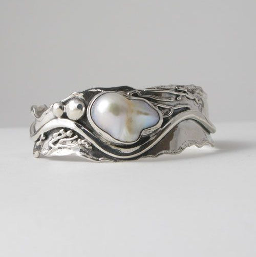 Irregular Pearl Silvered Forged Ring