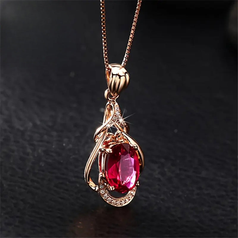 Elegant Red Crystal Gold Necklace