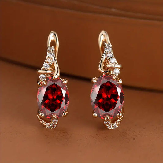 Crimson Twilight Gold Drop Earrings