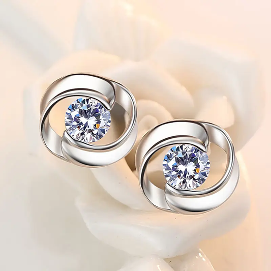 Spiral Zirconia Silver Earrings