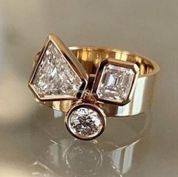 Zirconia Geometric Gold Ring