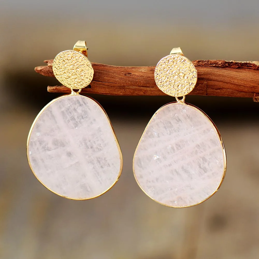 White Stone Gold Earrings