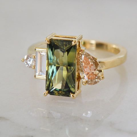 Green Glass Gold Ring