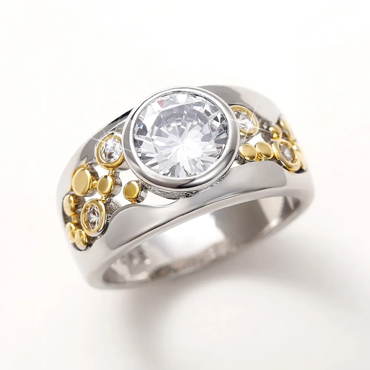 Inlaid Zirconia Gold & Silver Ring