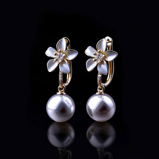 Purple Flower & Pearl Earrings
