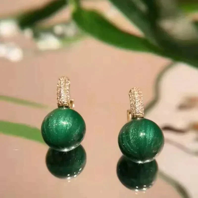Green Pearl Earrings In Gold