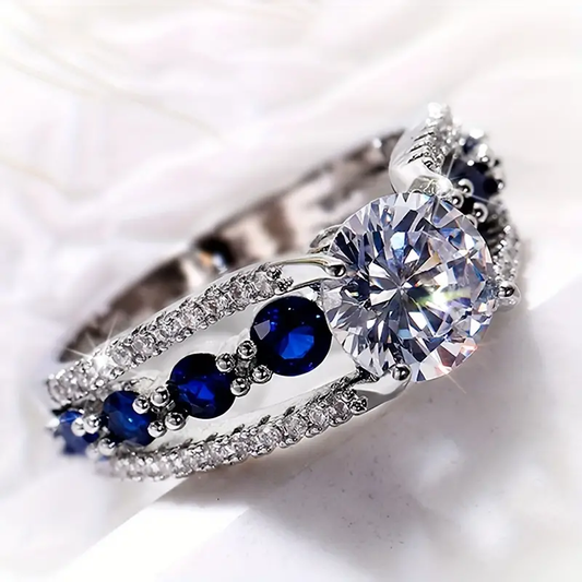 Zirconia Blue Silver Ring