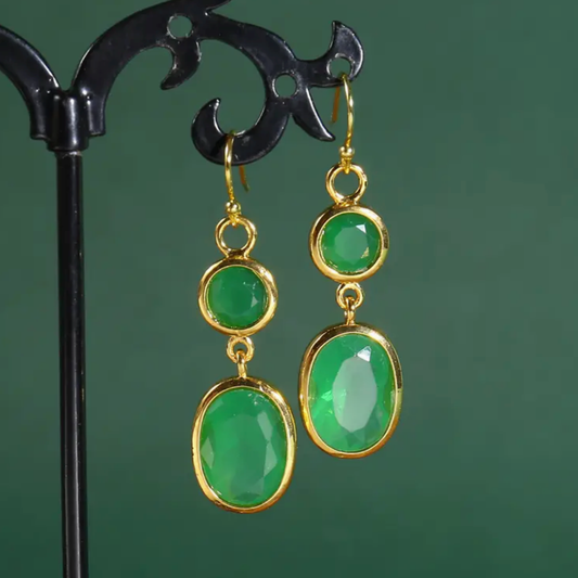 Gold Rounded Green Earrings