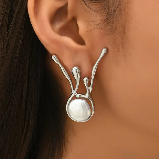 Irregular Silver Pearl Earrings