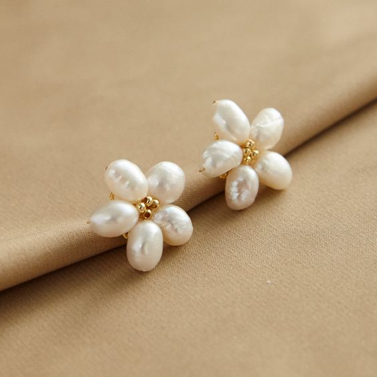 White Petal Pearl Earrings