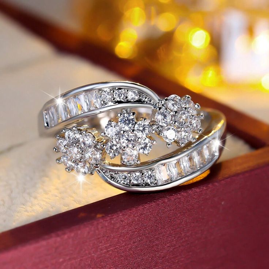 Irregular Spiral Zirconia Silver Ring